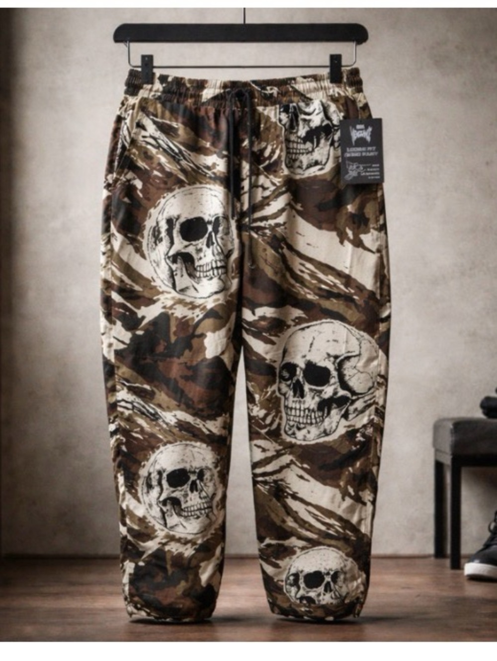Rebel Vengeance Skull Skeleton Camo Loose Fit Wind Pants Mens Size M